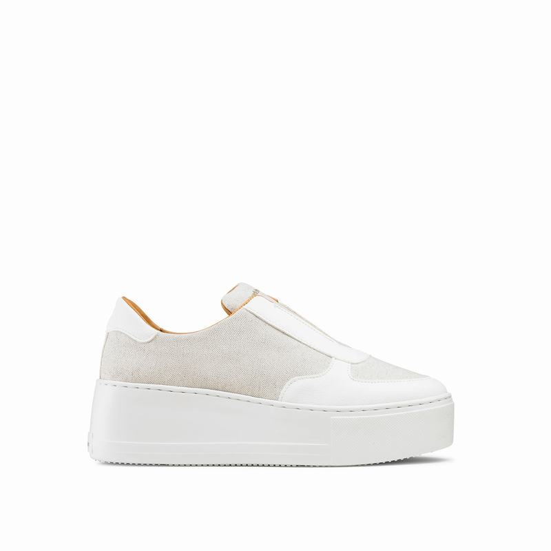 Russell & Bromley Park Ave Canvas Flatform Sneakers Women's Cream White [JPA2767IG]